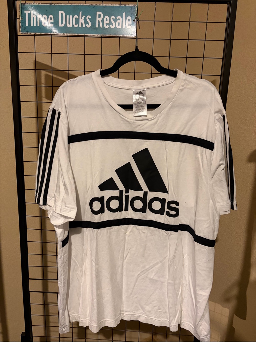Adidas 2XL White Tee with Black Stripes